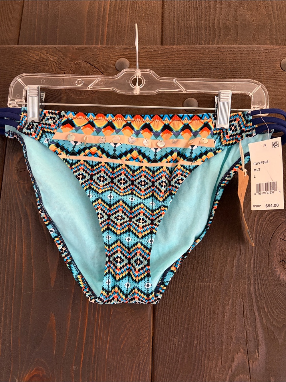 Sperry Multicolor Aztec Print Bikini Bottoms with Aqua Lining